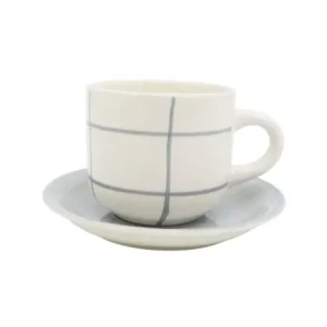 taza c/plato cerámica quadra Blanco/gris