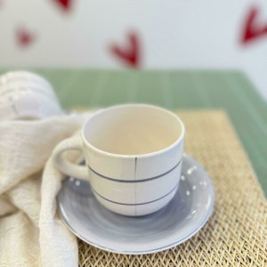taza c/plato cerámica quadra Blanco/gris