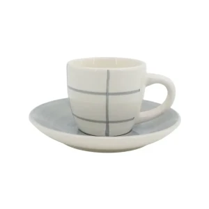 taza cafe c/plato cerámica quadra Blanco/gris