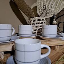 taza c/plato cerámica quadra Blanco/gris