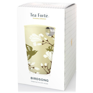 Tea Forté BIRDSONG – Taza de cerámica doble pared con infusor de acero inoxidable