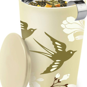 Tea Forté BIRDSONG – Taza de cerámica doble pared con infusor de acero inoxidable