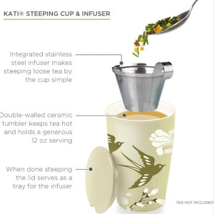 Tea Forté BIRDSONG – Taza de cerámica doble pared con infusor de acero inoxidable