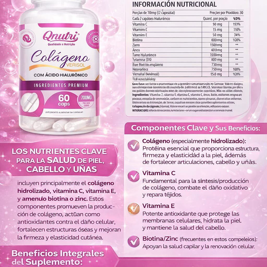 COLAGENO CON ACIDO HIALURONICO QNUTRI DE 60 CAPSULAS