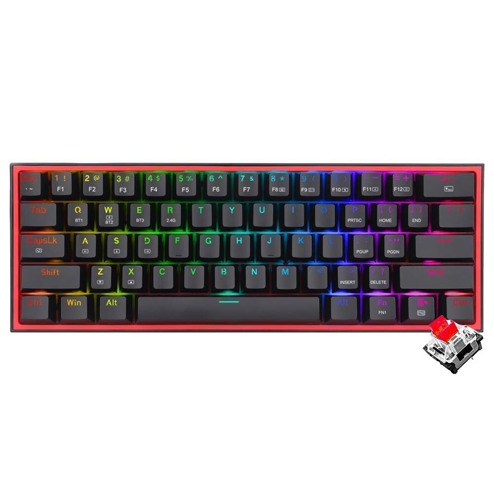 Teclado Gamer Mecánico Redragon K616-RGB Fizz Pro Mini Wireless / RGB / RED / Inglés - Negro
